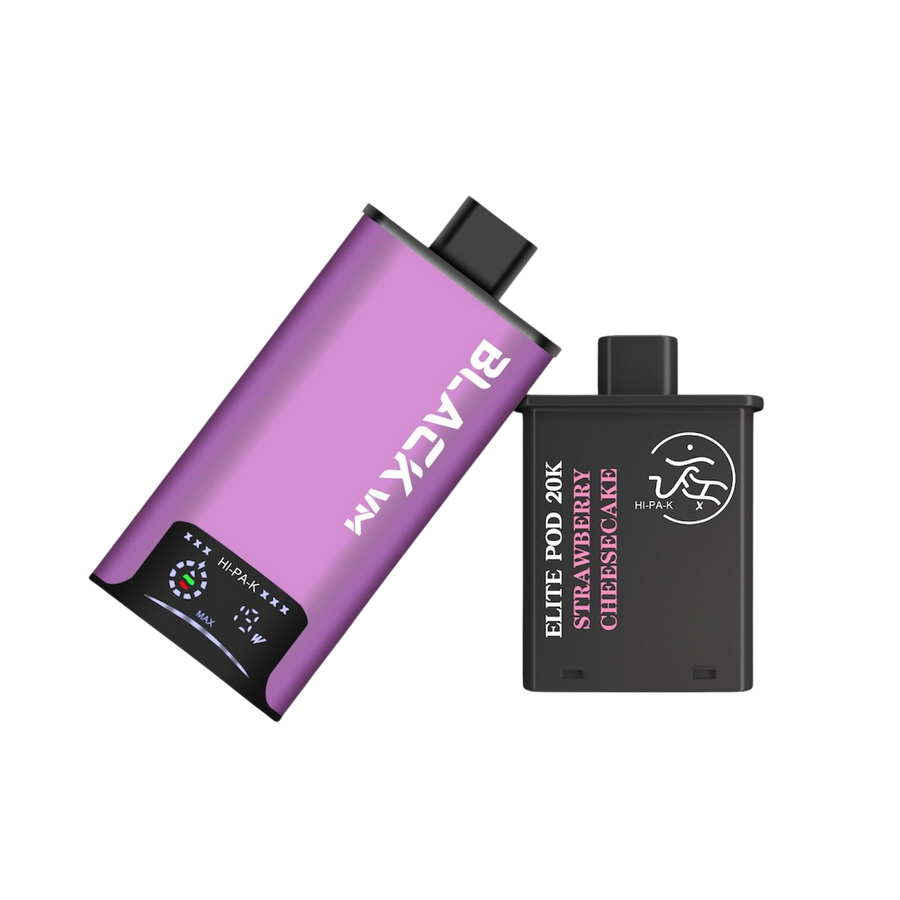 Hipak X Black VM replacement pod, Strawberry Cheesecake flavour, shown with the pink device — Vapor Space UAE
