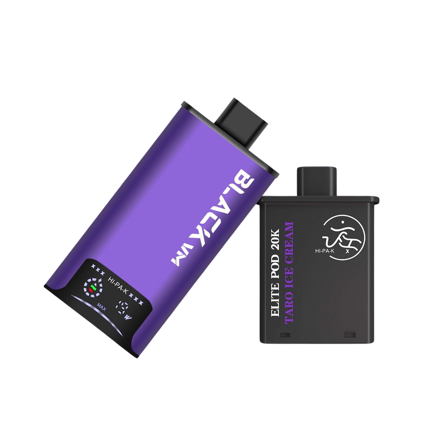 Hipak X Black VM replacement pod, Taro Ice Cream flavour, shown with the violet device — Vapor Space UAE