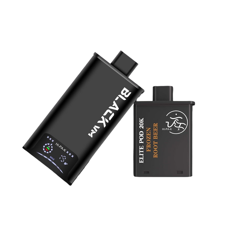 Hipak X Black VM replacement pod, Frozen Root Beer flavour, shown with the black device — Vapor Space UAE