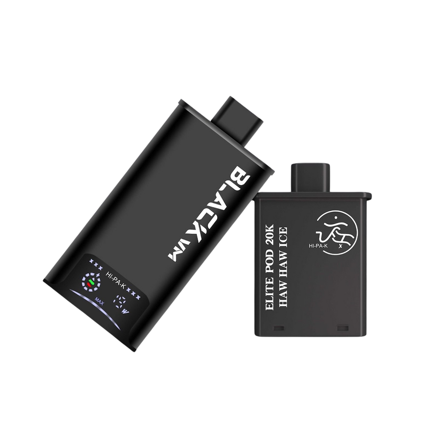 Hipak X Black VM replacement pod, Haw Haw Ice flavour, shown with the black device — Vapor Space UAE