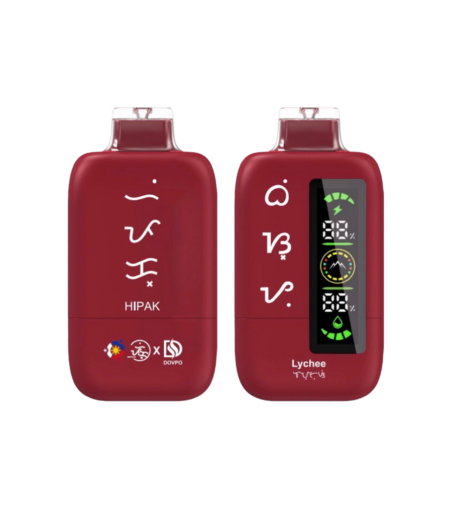 Hipak H20 disposable vape, Lychee flavour in deep red, shown front and back — Vapor Space UAE