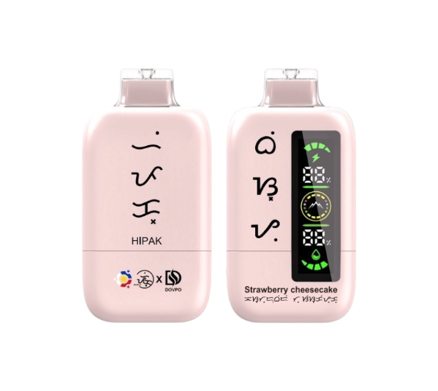 Hipak H20 disposable vape, Strawberry Cheesecake flavour in pale pink, shown front and back — Vapor Space UAE