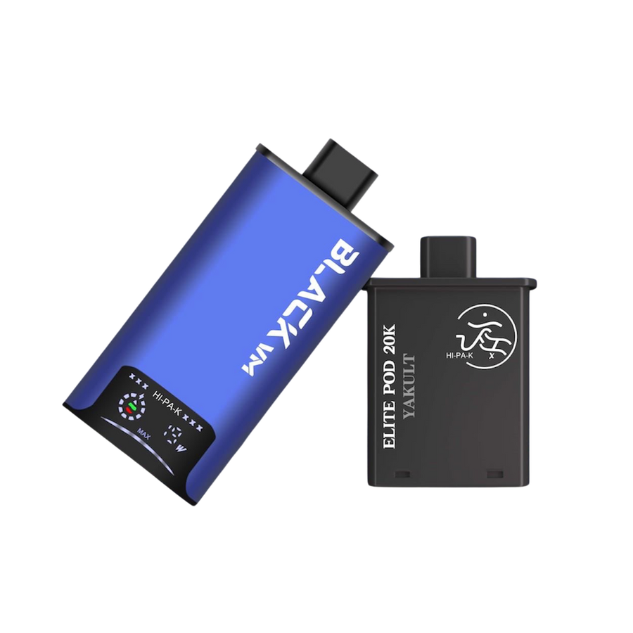 Hipak X Black VM replacement pod, Yakult flavour, shown with the blue device — Vapor Space UAE