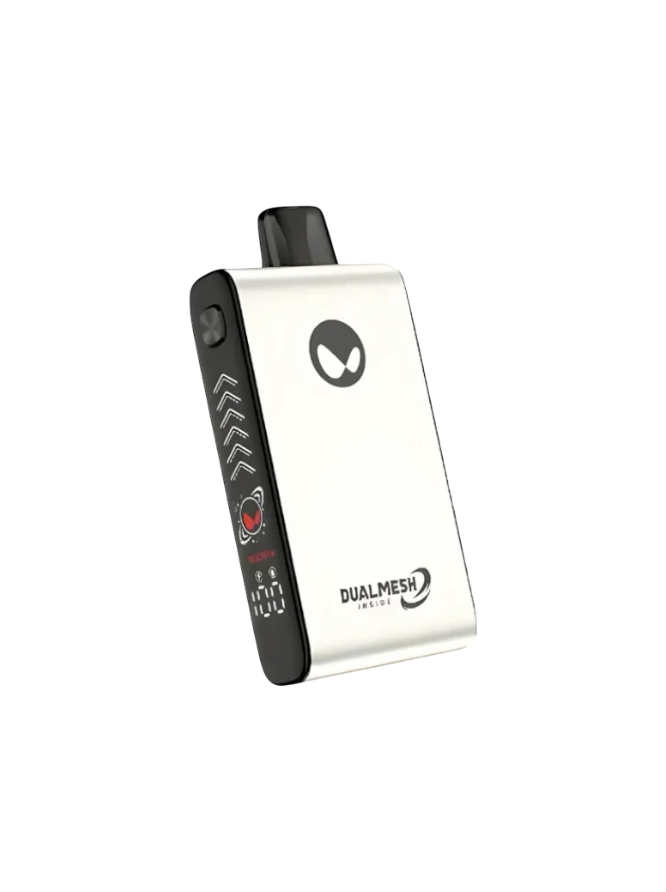 Waka Blade 50K disposable vape in silver, angled to show the LED battery and e-liquid readout — Vapor Space UAE