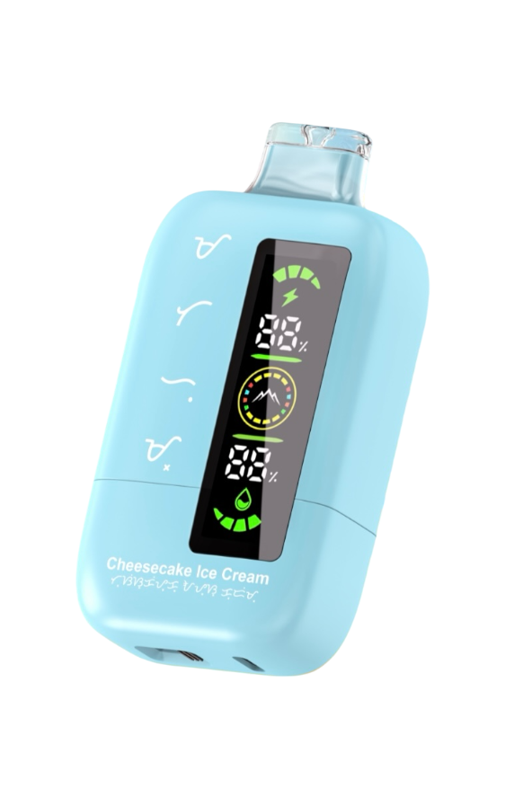 Hipak H20 disposable vape, Cheesecake Ice Cream flavour in pale blue, with LED battery and e-liquid display — Vapor Space UAE