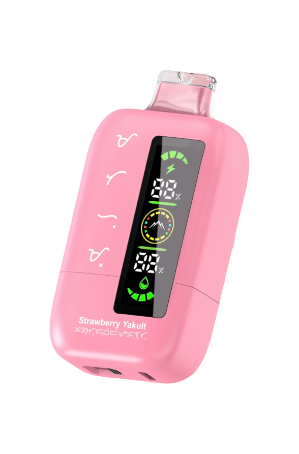 Hipak H20 disposable vape, Strawberry Yakult flavour in pink, with LED battery and e-liquid display — Vapor Space UAE